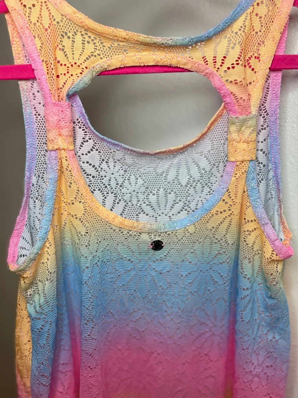 Justice Girls Rainbow Floral Lace Swim Coverup - Pink Blue Yellow
